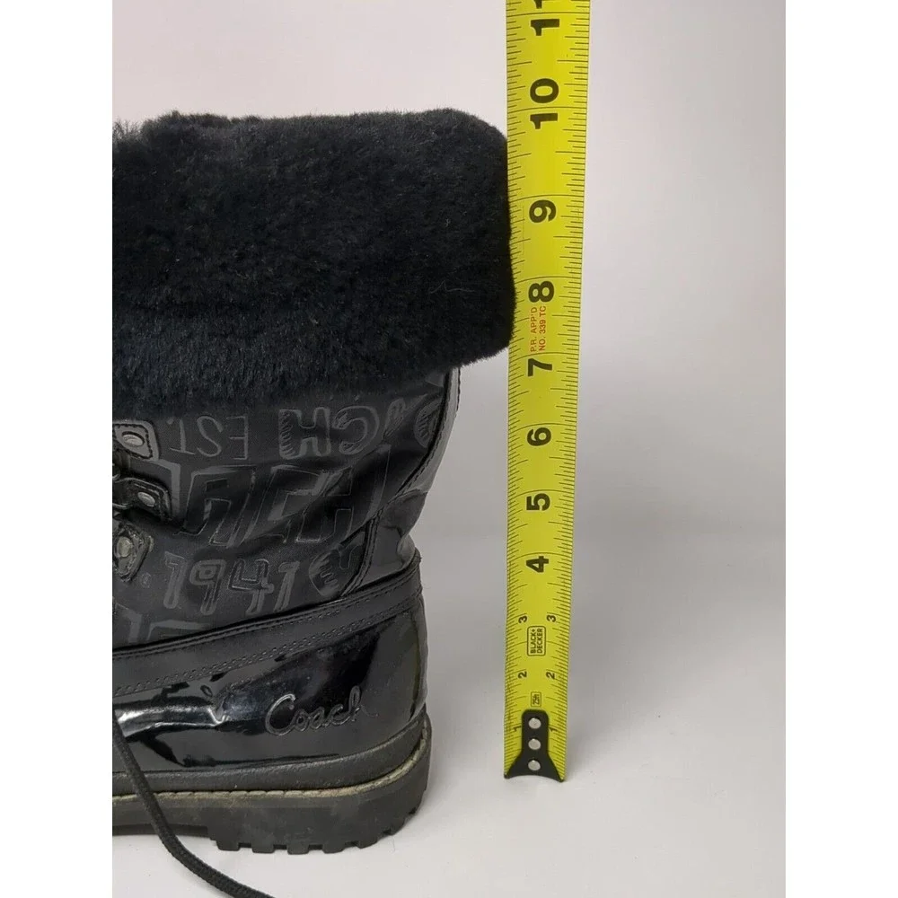 Coach Leonora Black Faux Fur Lace-Up Snow Winter Boots Signature Size 6 B Y2K‎